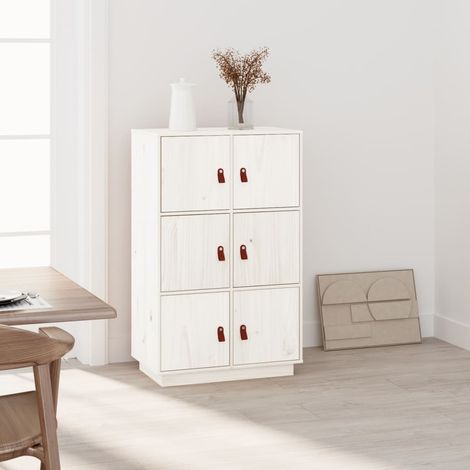 Buffet haut,Buffet d'appoint,Commode de salon/séjour Blanc 67x40x108,5 cm Bois massif de pin -TZ48376 (1/5)