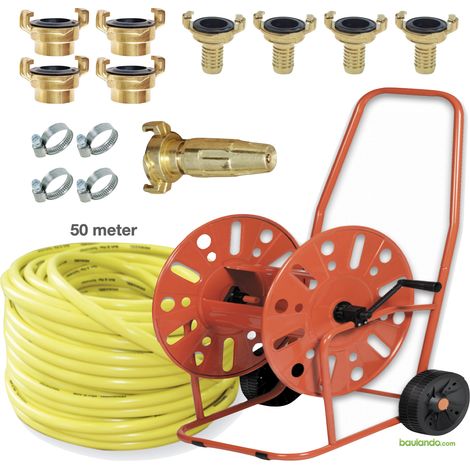 Schlauchwagen PROFESSIONAL stahl + 50m 3/4 Wasserschlauch + Spritzdüse + Anschlüße