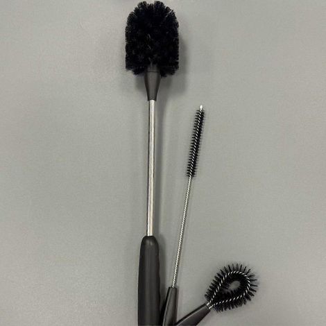 NoirEnsemble de brosses pour bouteilles d'eau, brosse de nettoyage 3 en 1 à long manche en acier inoxydable pour bouteilles d'eau à col étroit, bouteilles de sport et biberons (1/5)