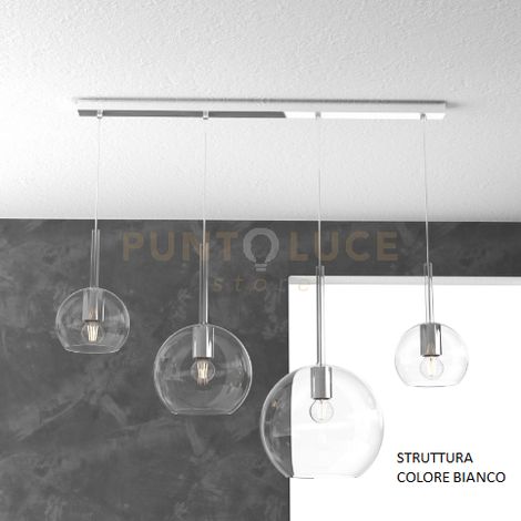 SOSP. BIANCO RETTANGOLARE 4 LUCI VETRI (1 GRANDE+1 MEDIO+2 PICCOLO) TUTTI TRASPARENTI 1155BI-S4 RMIX-TR