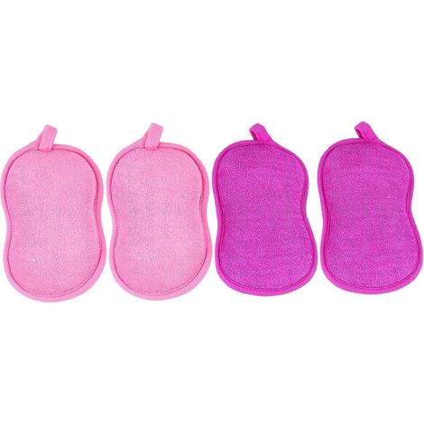 Lot de 4 éponges de bain, brosse de bain, accessoires de salle de bain, éponge en coton, éponge exfoliante pour le corps, gommage pour le bain (1/5)