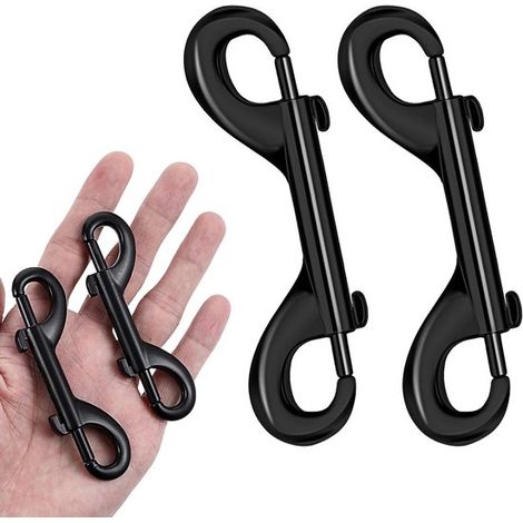 Set di 4 moschettoni doppi con chiusura di sicurezza, colore nero, acciaio inossidabile, a doppia faccia, adatti per guinzagli per cani, cinghie, cinture, appendere oggetti e per diverse applicazioni. (1/5)