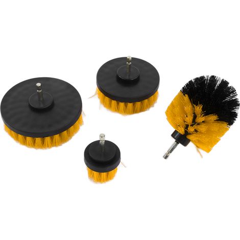 Ensemble de 4 brosses de nettoyage pour perceuse, outil de nettoyage électrique pour voiture, camion et moto (jaune) (1/5)