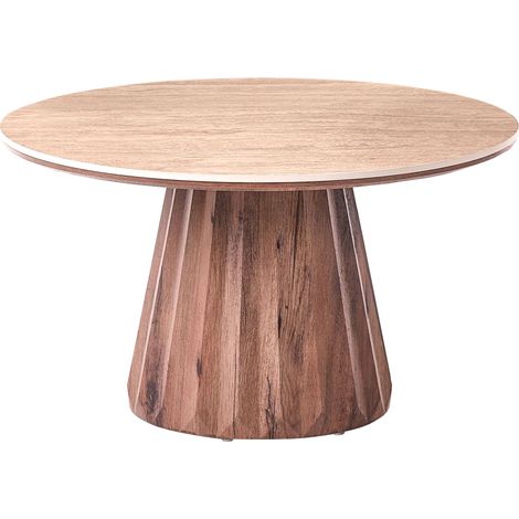 Coffee Table Brown MDF Ceramic Tabletop Travertine Effect Fluted Pedestal Base Mid-Century Modern Style SABRINA (1/5)
