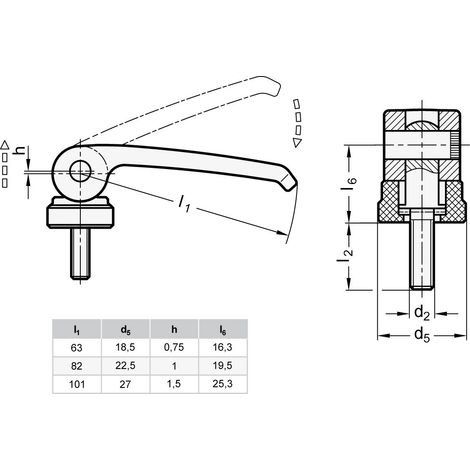 Ganter la norme Elements - Ponceuse excentrique Tendeur avec vis, 1 piece, noir, GN 927-63-M6-40/B B (1/2)