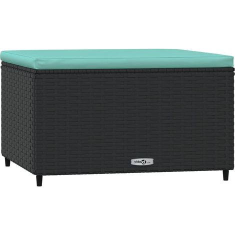 Repose-pied de jardin avec coussin noir résine tressée (1/5)