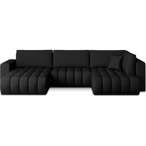 Sofá de esquina BONITA convertible 6 plazas negro tela – izquierda – 350x175cm (1/3)