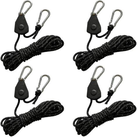 QORVA-Lot de 4 cordes de tension réfléchissantes de 4 m avec tendeur de corde, corde réglable à cliquet avec crochet, corde de paracorde, corde de tente, tendeur de tente, tendeur de tente, bâche de c
