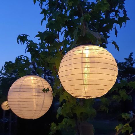 Lampe Solaire Exterieur - 4 Pièce 20cm Lanterne Solaire Lampions Blanc Chaud en Nylon Lampe Decorative Idéal pour Jardin d'été, Terrasse, Balcon, Mariage, Anniversaire, Célébrations (1/4)