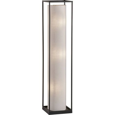Lampadaire THOR E14 3x25W métal sable noir, tissu lin, PVC blanc L:25cm l:25cm H:114,5cm avec interrupteur au pied (1/4)