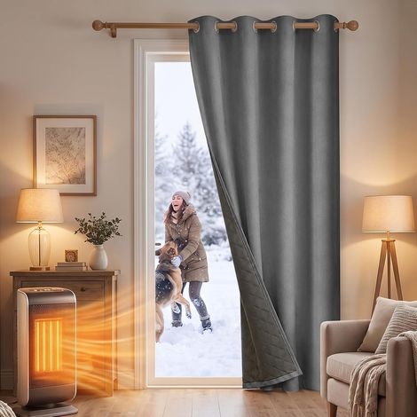 ROSNEK Série 82257 Rideau occultant thermique phonique 405 g/m² 132 x 160 cm à œillets Gris - 1 panneau