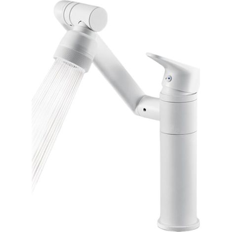 Robinet de lavabo haut, rotation à 360 degrés, robinet d'eau chaude et froide à un trou, avec tuyau d'arrivée d'eau, blanc (1/3)