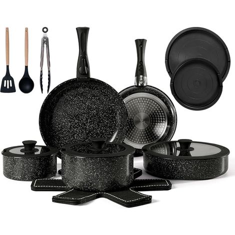 Saucepan Set, Induction, Glass Lids, Removable Handles, Ceramic Non-Stick Dishwasher, Oven and Dishwasher, Black (1/5)