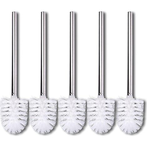 Lot de 5 brosses de toilette blanches, manche en acier inoxydable. (1/5)