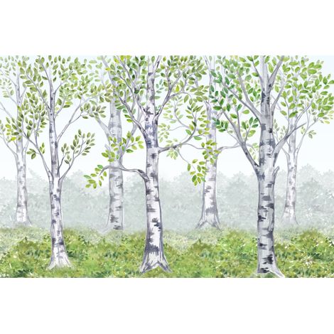 Carta da parati fotografica per bambini con foresta e fitta vegetazione, acquerelli DWK320 200x135 (1/5)