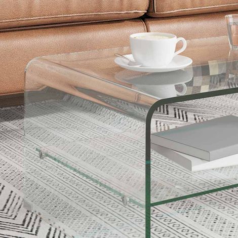 Table basse de salon, Table Café, Clair 98 x 45 x 31 cm Verre trempé OIB1956E (1/5)