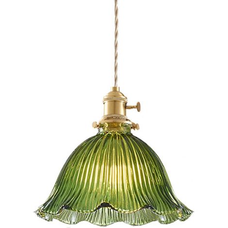 Suspension en Verre Vintage Lampe Suspendue Rétro avec Douille E27 et Interrupteur Intégré pour Îlot de Cuisine, Salle à Manger, (Vert, 22cm) (1/5)