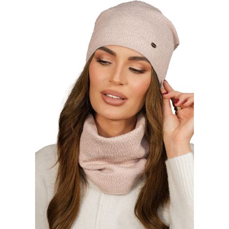 Ensemble d'hiver bonnet et snood couleur rose camée-narcisse (1/2)