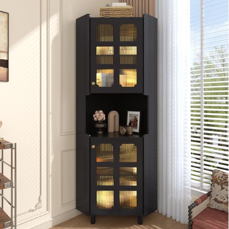 Mueble de almacenamiento de esquina con LED, 63,5 x 157,5 cm, MDF negro, 15 kg OKMYHOME (1/5)