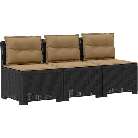 Canapé de jardin 3 places avec coussins aspect rotin PP résistant aux UV Anthracite (1/5)