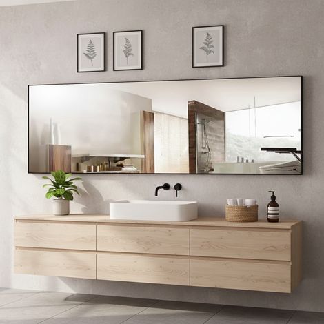 Miroir sur pied - Miroir Intégral, Suspendable, l.40 x H.150 cm, verre haute définition, avec cadre en alliage d'aluminium, rectangulaire, noir (1/5)