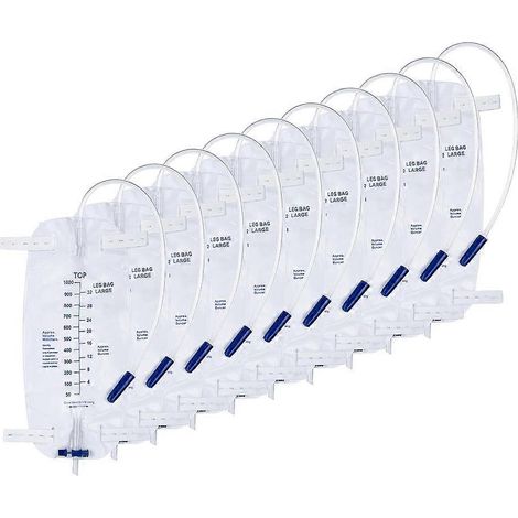 Lot de 10 poches de drainage urinaire stériles de 1000 ml pour jambes, poches de drainage urinaire professionnelles avec valve anti-reflux pour hommes et femmes (1/5)