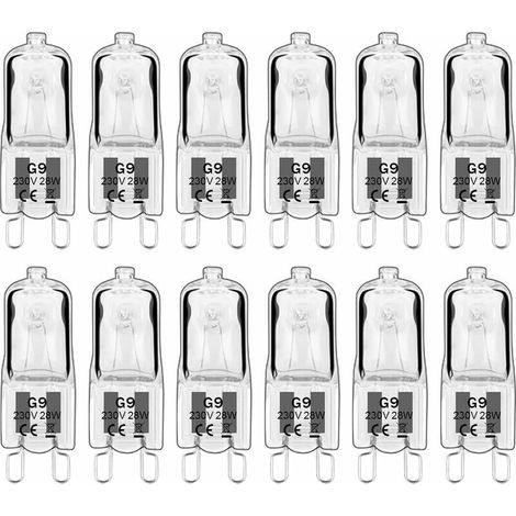 12 pieces G9 Halogen Lamps, G9 Bulbs 230V 28W 480lm, 2800K Warm White, Dimmable Capsule Bulbs, Flicker-Free [Energy Class G] (1/5)