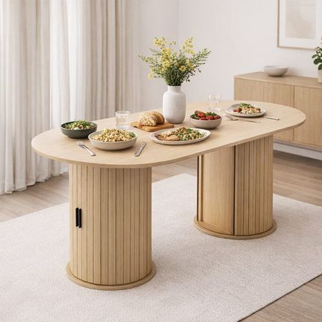 WestWood 4 to 6 People Wide Tabletop Dining Table with 3-Tier Shelves Storage Cabinet
