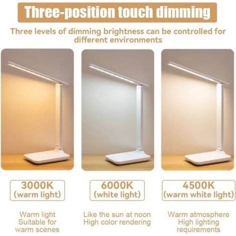 Lampe De Bureau - Led Sans Fil - Batterie 18650 MAh - Rotation 180° - 3 Niveaux De Luminosité - Blanc - 1 Pièce (1/5)