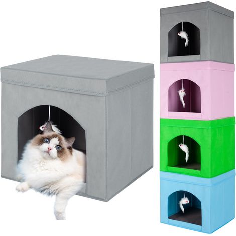 Maison pour chat pliable avec jouet suspendu niche confortable et cube de repos pour félin (1/5)