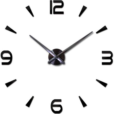 3D DIY horloge murale design créatif miroir mur décoration autocollant montre (noir) (1/5)