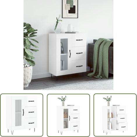 Furniture Limited - Buffet Blanc brillant 69,5x34x90 cm Bois d'in (1/5)