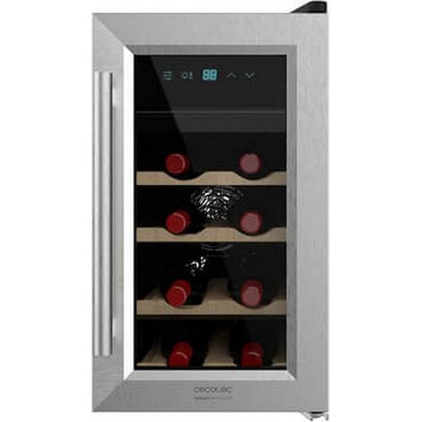 Cecotec Vinoteca de 8 Botellas con Capacidad de 25L. Diseño con Puerta de Cristal con Marco de Acero Inoxidable y estantes en Ma (1/3)