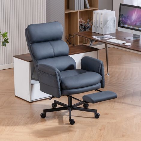 Chaise de Bureau Confortable en Cuir PU Gris Foncé, Accoudoirs Réglables 90°-180°, Dossier Inclinable, Repose-Pied, Pivotante 360°, Charge 227kg (1/5)
