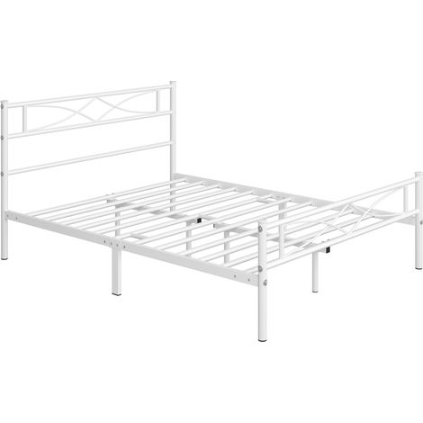 Homevive Base de Cama de Metal Marco de Cama de Plataforma con Cabercero Cama Doble con Espacio Bajo de 32 cm Apto para Colchón de 140 x 200 cm Blanco Estructura Metálica