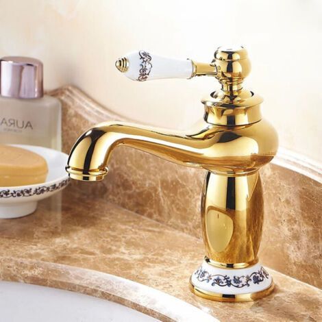 Robinet Rétro de Lavabo Évier en Céramique Robinet Antique Vintage Mitigeur Robinet d'Eau Froide/Chaude Remplacement Décoration pour Cuisine Salle de Bain Antique(court) (1/4)