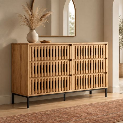 Credenza a 6 cassetti 120 x 40 x 81 cm in MDF e truciolare, effetto legno OKMYHOME (1/5)