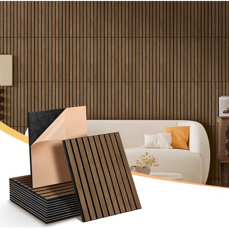 Lot de 12 Panneaux Muraux Acoustiques avec placage de bois, Panneaux Acoustiques Insonorisants Autocollants pour Mur, 40 x 30 x 1 cm, Traitement acoustique pour la maison et le bureau (1/5)