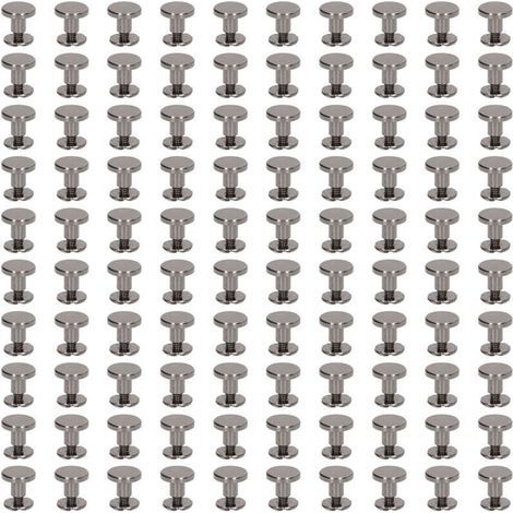 100 Pièces Vis de Reliure Métal Chicago Laiton Électrozingué Tête Plate Ronde Surface Arc pour Rivets Cuir DIY 9x6.5mm Gris Argenté (1/5)