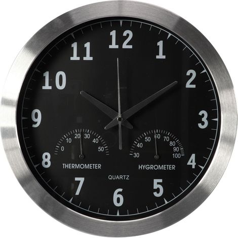 OROLOGIO DA PARETE IN ALLUMINIO CON TERMOMETRO E IGROMETRO - Ø 35,5 cm (1/6)