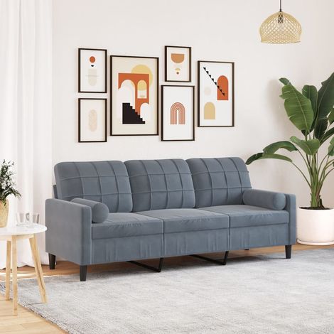 Canapé 3 places en velours gris foncé avec 2 oreillers, 197 x 77 x 80 cm - PANGIVO (1/5)