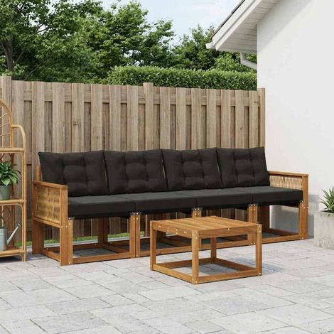 vidaXL Conjunto de sofás de exterior 5 uds. Natural y negro (1/5)