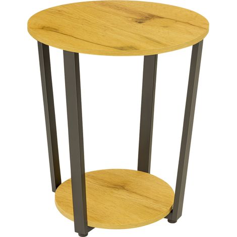 Mesa de centro redonda, de roble nudoso, para una sala de estar estilo loft, 46x46x52 Begryf