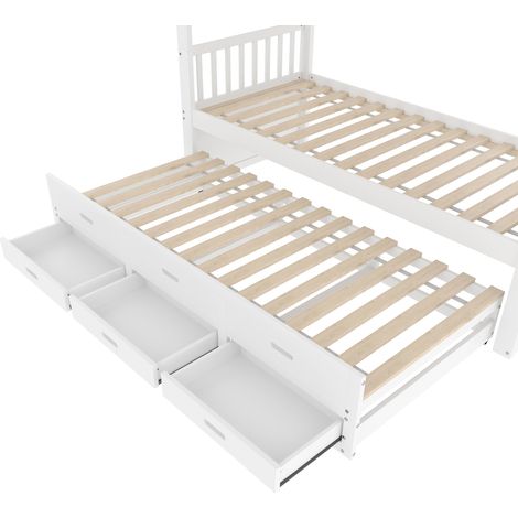 Letto a castello per bambini 90 x 200 cm in pino e MDF con letto estraibile e 3 cassetti bianco (1/5)