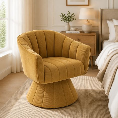 Elegante sedia girevole a 360° con imbottitura ergonomica per seduta e schienale, braccioli avvolgenti e design moderno con base stabile – ideale per ufficio, soggiorno o home office. Giallo senape (1/5)