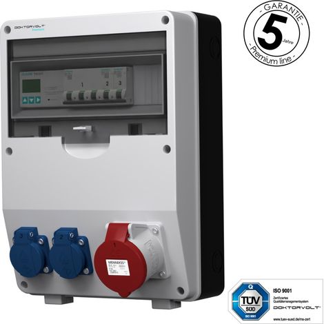 Tableau électrique de chantier avec compteur triphasé Siemens pTD-S 32 A, 2 x 230 V, prises Mennekes et Schuko, Doktorvolt DV-4791-D (1/5)