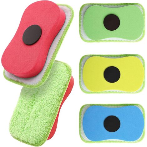 Set mit 4 abwaschbaren und trocken abwischbaren Kreideschwämmen für Tafeln, wiederverwendbar, magnetische Schwämme für Kinder, Kreide, Marker, Klassenzimmer, Zuhause und Büro