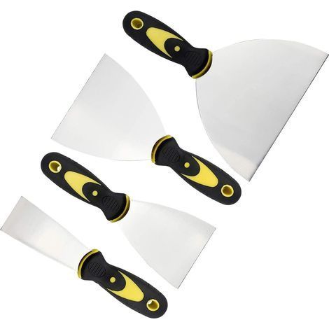 Set of 4 Putty Knives, Painter's Spatulas with Plastic Rubber Handles, Plastering Spatula Width 50/75/100/125 mm, Universal Spatula for Filling and Scraping (1/5)