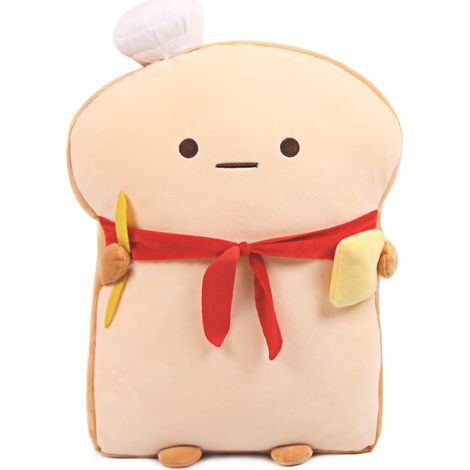Coussin en forme de tranche de pain grillé, coussin en peluche avec écharpe rouge