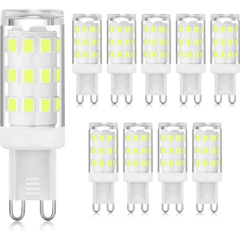 G9 LED-Lampe, 6000 K, Kaltweiß, 3 W, Zweipol-G9-Fassung (entspricht 40 W Halogenlampe), energiesparende G9-Lampe für Kronleuchter, flimmerfrei, nicht dimmbar, 10er-Packung